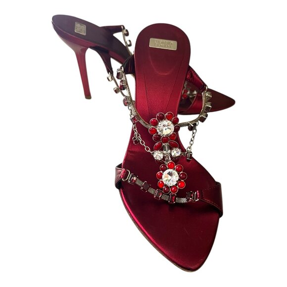 Giorgio Fabiani Red Stiletto heels with Rhinestone Beaded Size 36.5 - Picture 11 of 15